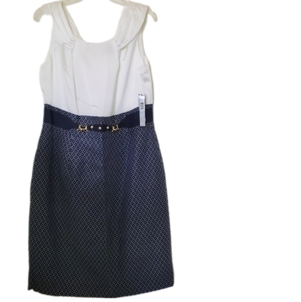 Tahari Arthur S. Levine NWT Women's Jenna Sleeveless Dress in Navy & Ivory White